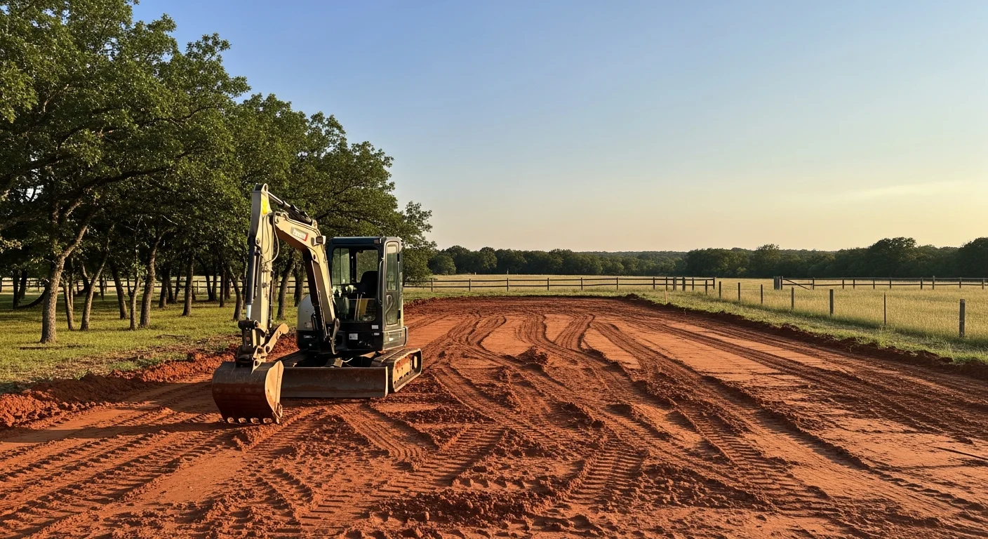 Excavator and dozer equipment clearing land in Oklahoma